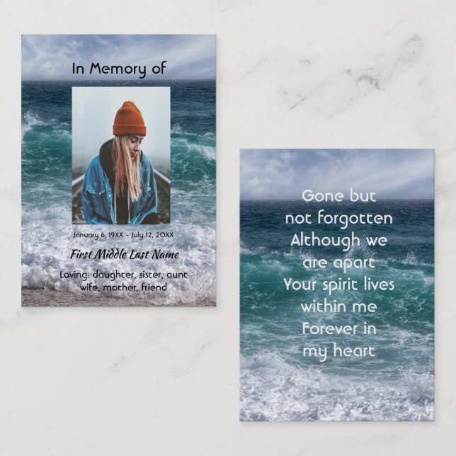  Poem Memorial Keepsake Ocean Sea Beach Visitkort (Fram/baksida)