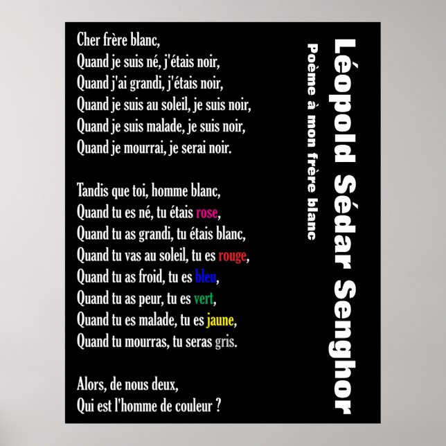 Poème a mon frère blanc poster (Framsidan)