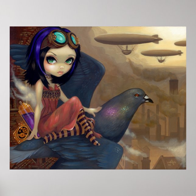 Poes flygart PRINT steampunk fairy urban Poster (Framsidan)