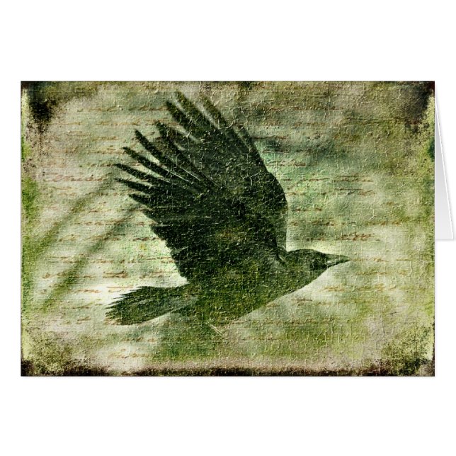 Poes Grunge Raven Hälsningskort (Framsidan Horizontal)