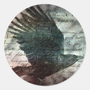 Poes grunge Raven med färgstark bakgrund Runt Klistermärke
