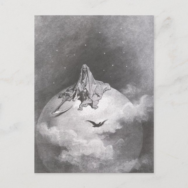 Poes Raven Dreaming Dreams Skriv ut Vykort (Framsida)
