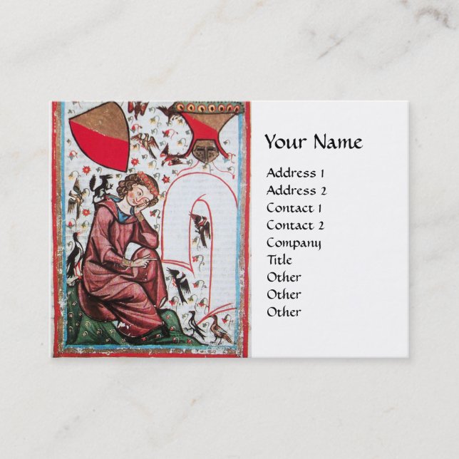 POET I FÅGELNS TRÄDGÅRD Medeltida miniatyr Visitkort (Framsida)