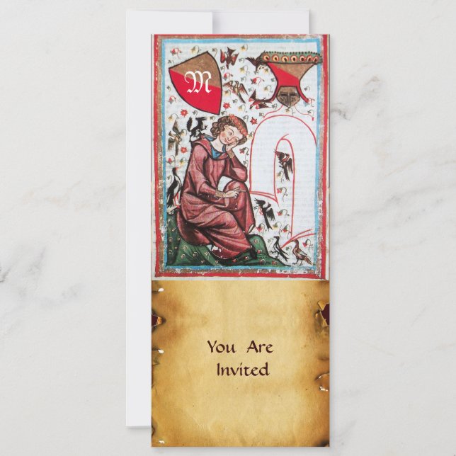 POET I FÅGELTRÄDGÅRDEN MONOGRAM INBJUDNINGAR (Framsida)