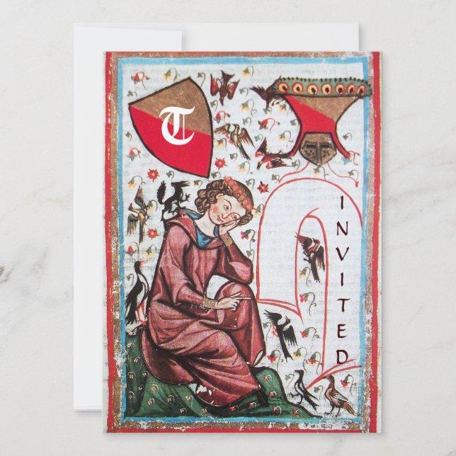 POET I FÅGELTRÄDGÅRDEN MONOGRAM INBJUDNINGAR (Framsida)