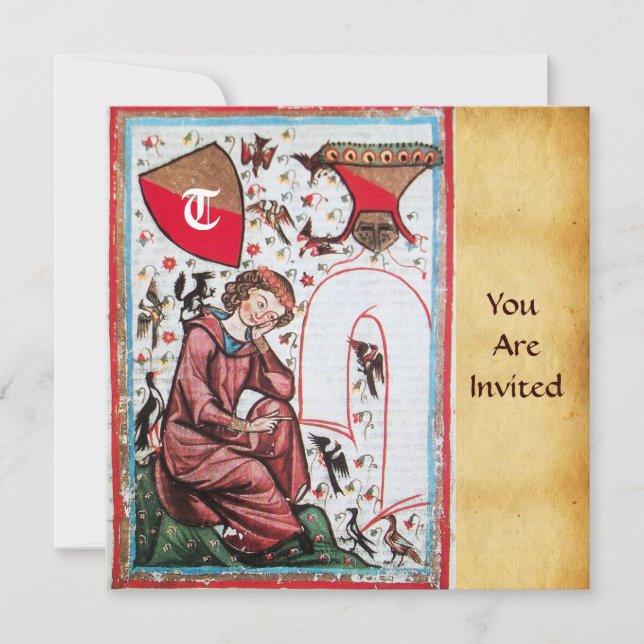 POET I GARDEN AV FÅGLAR MONOGRAM INBJUDNINGAR (Framsida)