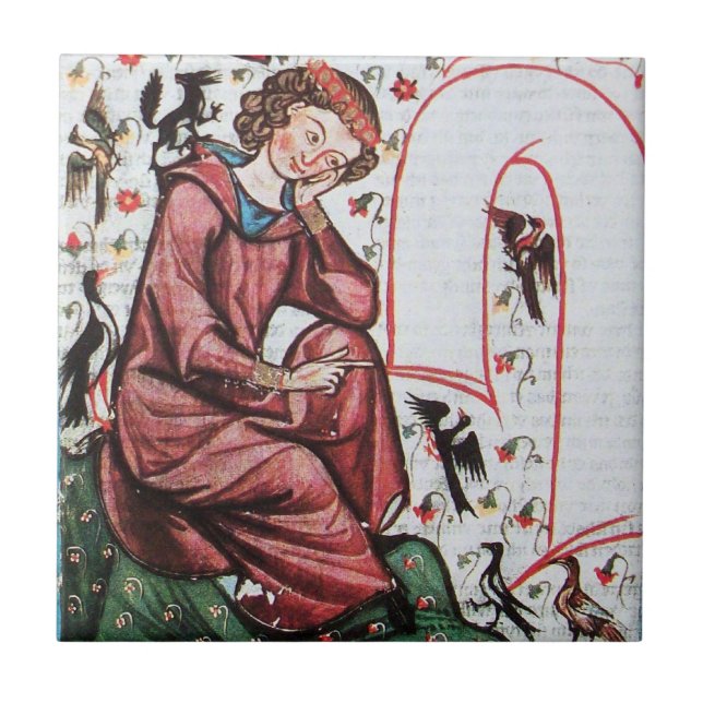 POET I GARDEN OF BIRD Medieval Miniature Kakelplatta (Framsidan)