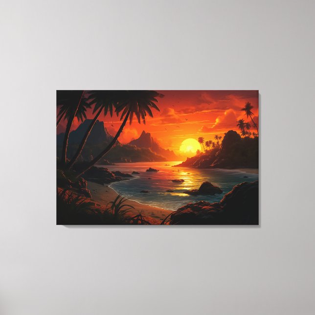 Poetic Sunset on Tropical Beach Illustration Canvastryck (Framsida)
