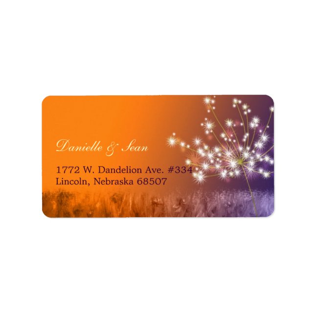 Poetic Twilight Dandelion Bröllop Adress Adressetikett (Framsidan)
