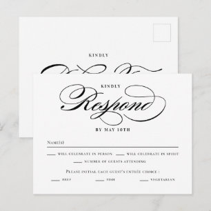 Poetisk skriptredigerbar färgbröllop RSVP-kort Vykort