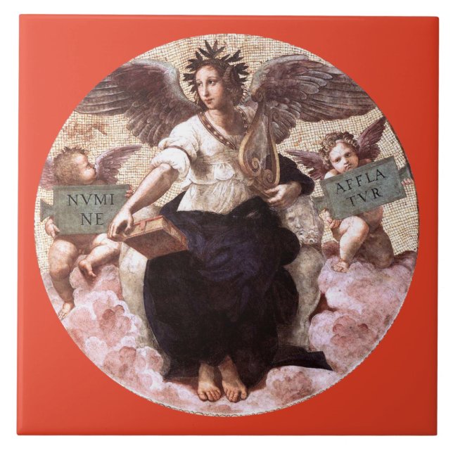 POETRY Allegory Fresco av Raffaello Sanzio,Red Kakelplatta (Framsidan)