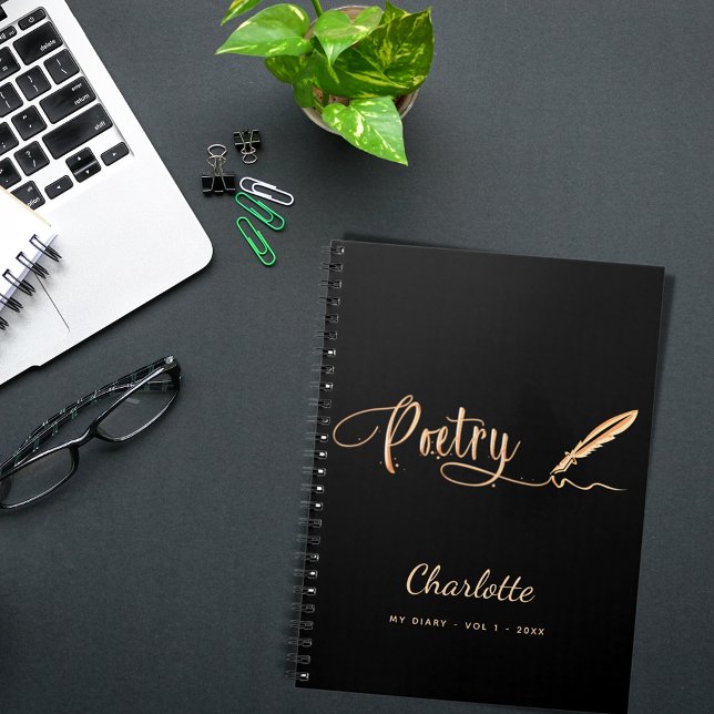 Poetry Black guld elegant skript namn Anteckningsbok (Skapare uppladdad)