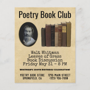 Poetry Bok Klubb Flyer Walt Whitman Birthday