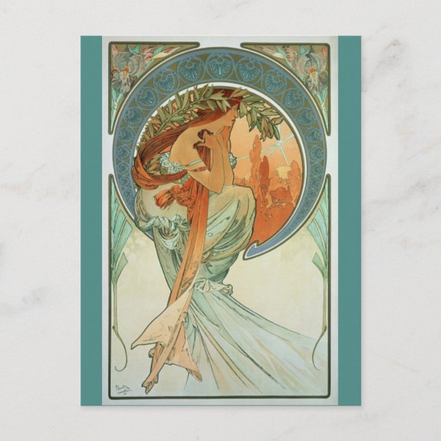 Poetry by Alfons Mucha - Art nouveau Vykort (Framsida)