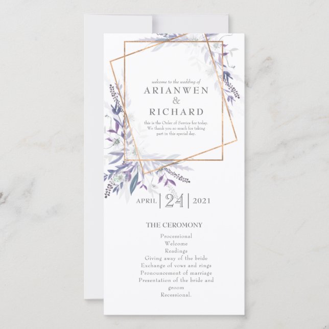 Poets Garden Geo Lila Order of Service (Framsida)