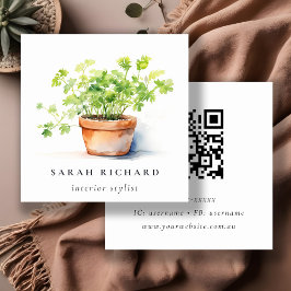 Poged Herb Parsley Coriander Botanical QR Code Fyrkantigt Visitkort
