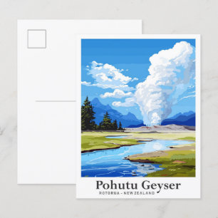 Pohutu Geyser Rotorua NZ Travel Illustration Vykort