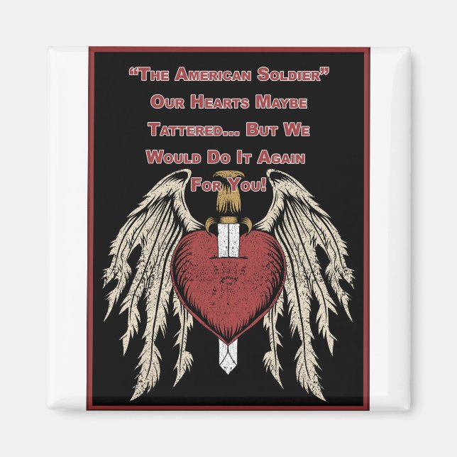 Poignant American Soldier Tattered Hearts Magnet (Framsidan)