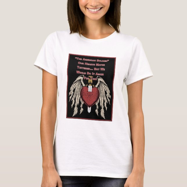Poignant American Soldier Tattered Hearts T Shirt (Framsida)