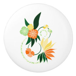 Poignée en Céramique fleurs orange Knopp