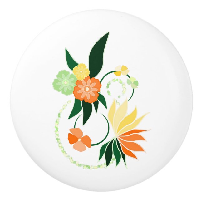 Poignée en Céramique fleurs orange Knopp (Framsidan)