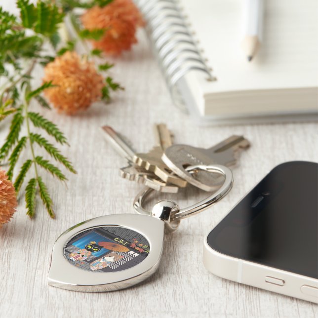 Poilunas 7-5-3 Firande Metall Swirl Silverfärgad Nyckelring (Sidan)