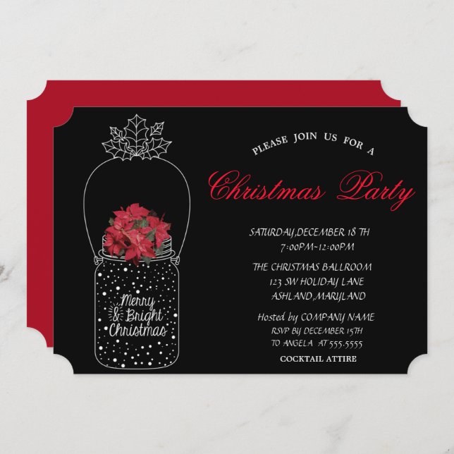 Poindettia, Mason Burk korporate jul Party Inbjudningar (Fram/baksida)