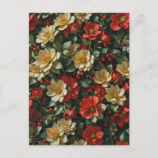 Poinsetia, fleurs rétro en rouge et vert helg vykort