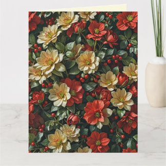 Poinsetia, fleurs rétro en rouge et vert kort