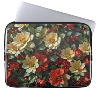 Poinsetia, fleurs rétro en rouge et vert laptop fodral