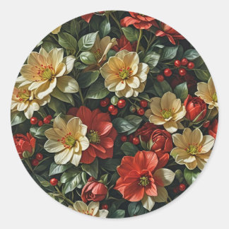 Poinsetia, fleurs rétro en rouge et vert runt klistermärke