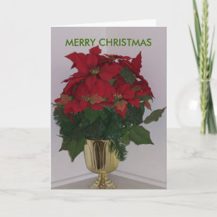 Poinsetta i den guld- vasen, GOD JUL Helgkort