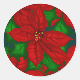 Poinsetta jul Sticker Runt Klistermärke