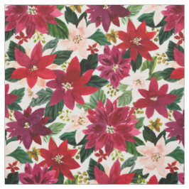 POINSETTIA ABUNDANCE Red Helgdag Watercolor Blommi Tyg