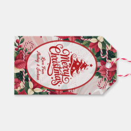 Poinsettia and Candy Canes Gift Tag Presentetikett