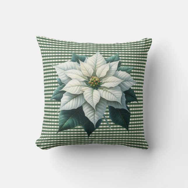 Poinsettia and Green Stripe Christmas Holiday Kudde (Framsida)