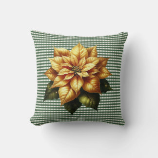 Poinsettia and Green Stripe Christmas Holiday Kudde