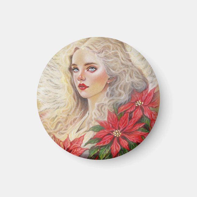 Poinsettia Angel Ornament Magnet (Framsidan)