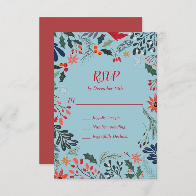 Poinsettia Berries Lämnar Helgdag jul OSA Kort (Fram/baksida)