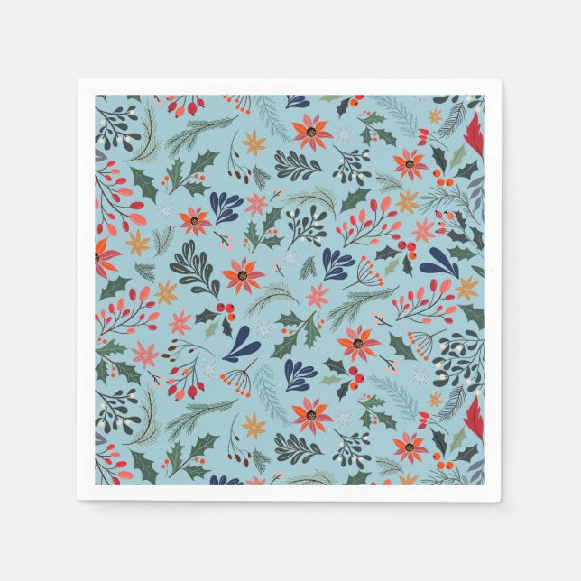 Poinsettia Berries Lämnar Helgdag jul Pappersservett (Framsidan)