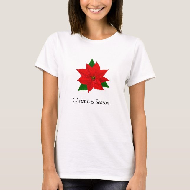 Poinsettia Blomma T Shirt (Framsida)