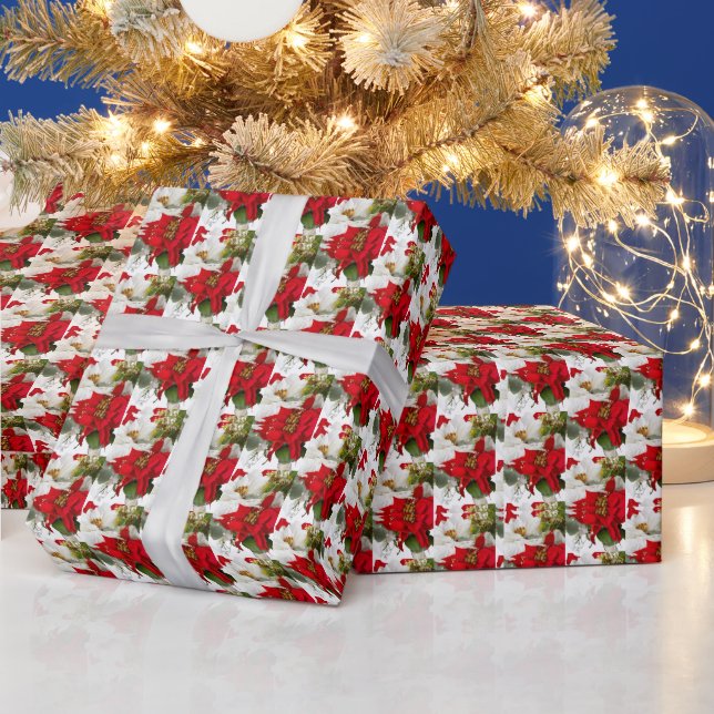 Poinsettia Blommig Glad Jul Presentpapper (Helgdagar)