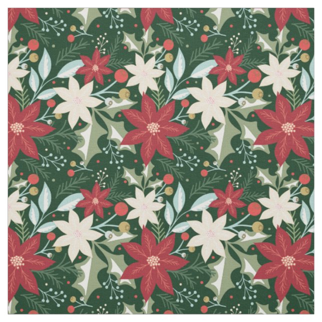 Poinsettia Blommig Jul Högtid Tyg (Provkarta)