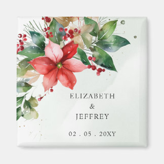 Poinsettia Blommig Vinter Julkrans Bröllop Magnet
