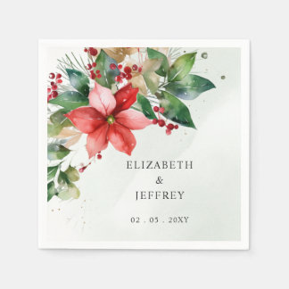 Poinsettia Blommig Vinter Julkrans Bröllop Pappersservett