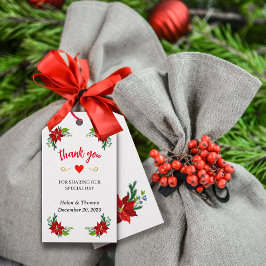 Poinsettia Blommigt Bouquet, Bröllop Tack Presentetikett