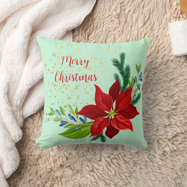 Poinsettia Blommigt Bouquet Kudde (Filt)