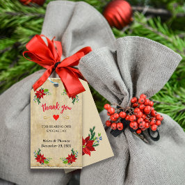 Poinsettia Blommigt Bouquet, Vintage tack Presentetikett