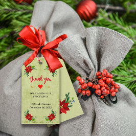 Poinsettia Blommigt Bouquet, Vintage tack Presentetikett