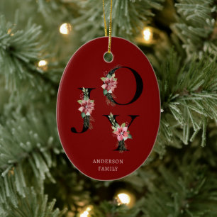 Poinsettia Blommigt Brev Helgdag Monogram Julgransprydnad Keramik